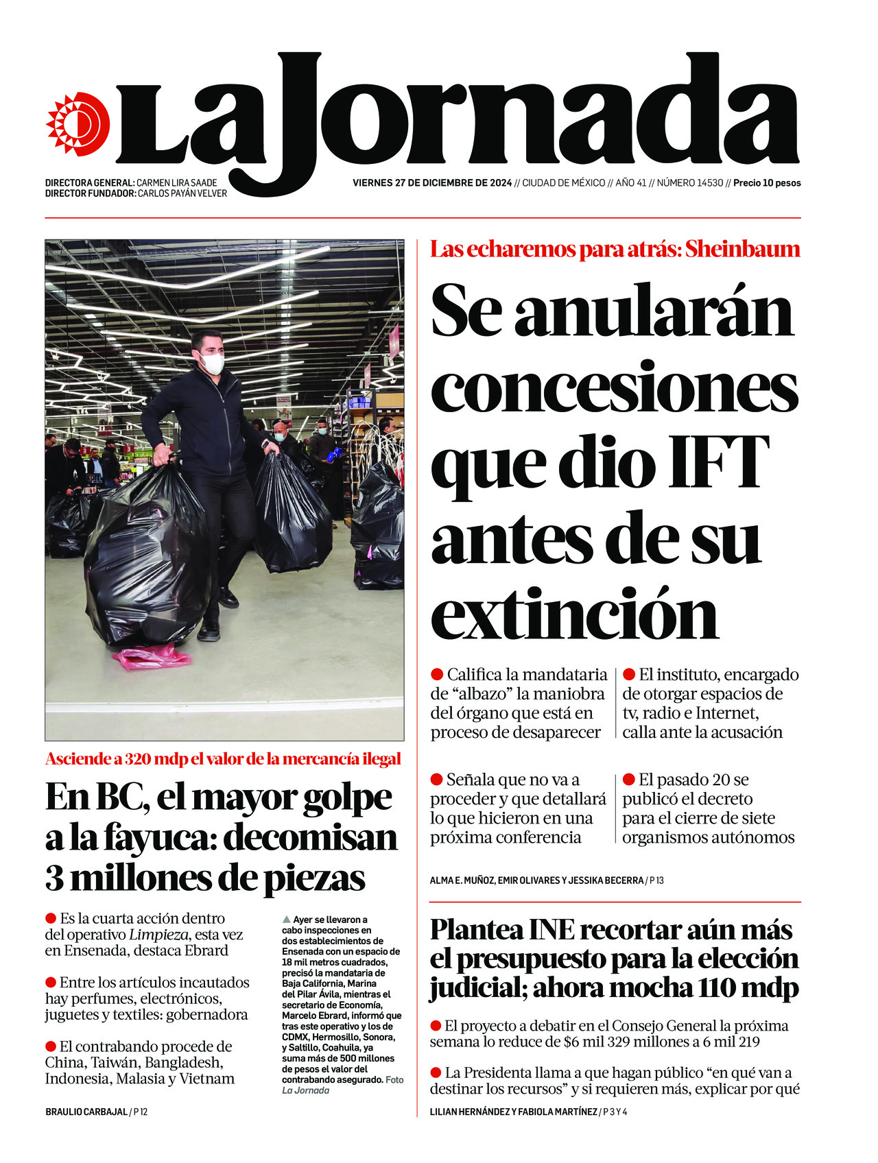 La Jornada, edición del viernes 27 de diciembre de 2024