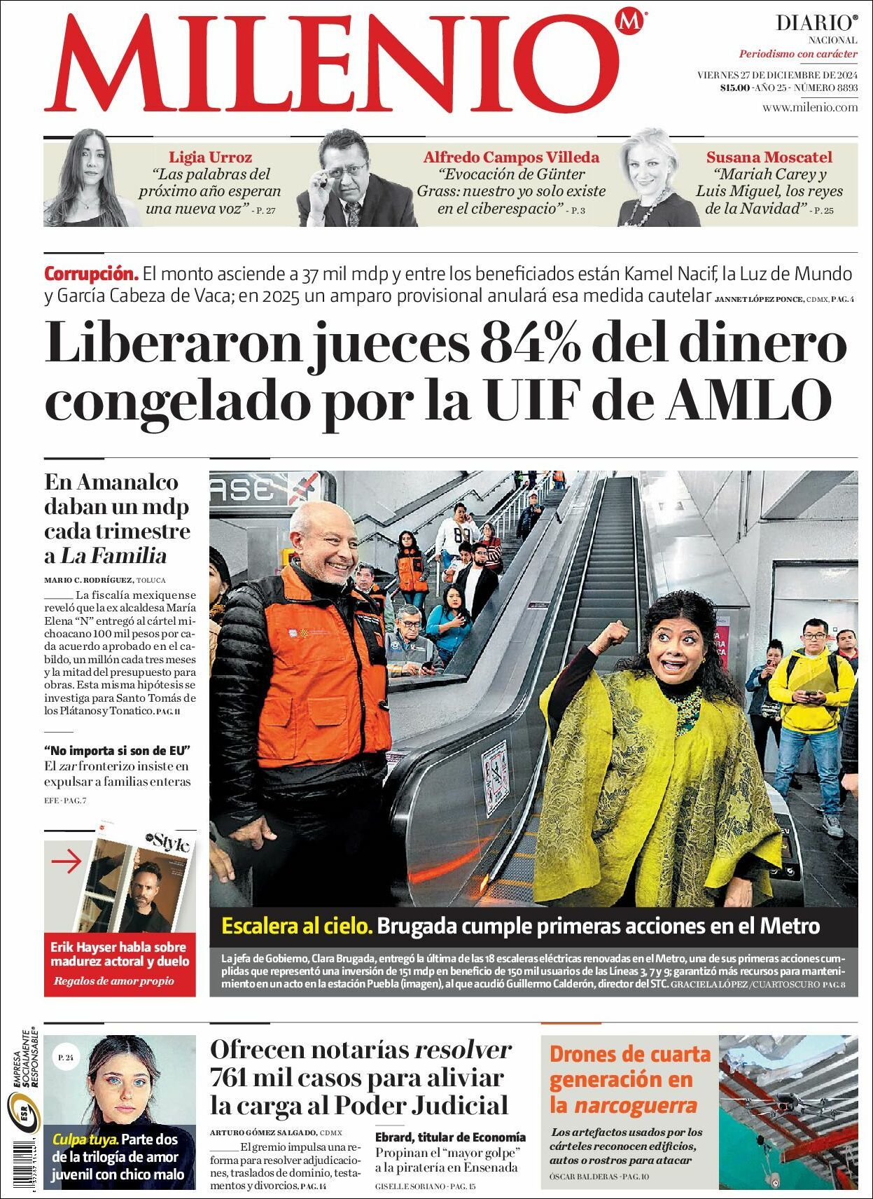 Milenio, edición del viernes 27 de diciembre de 2024