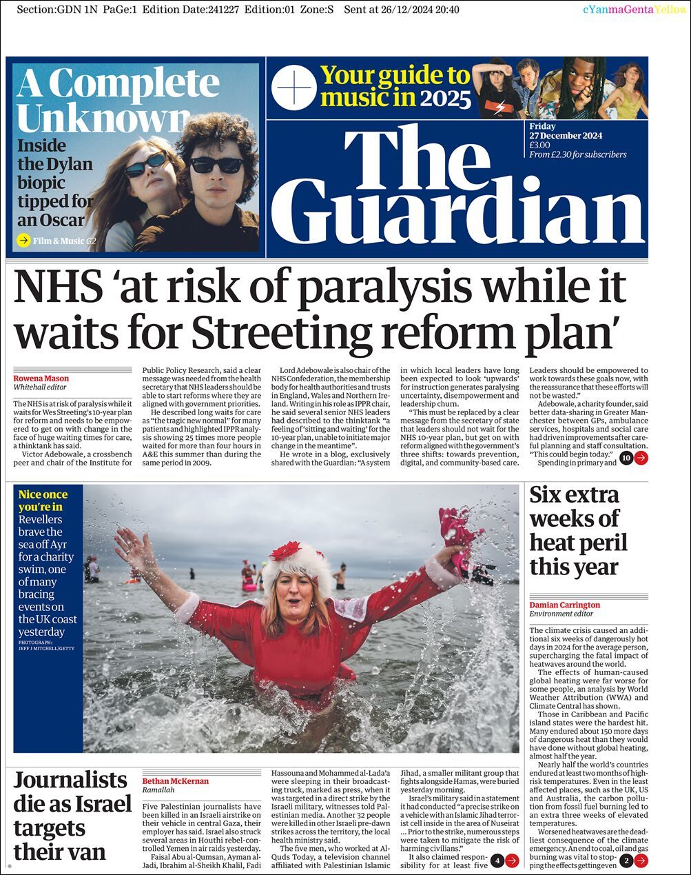 The Guardian, edición del viernes 27 de diciembre de 2024