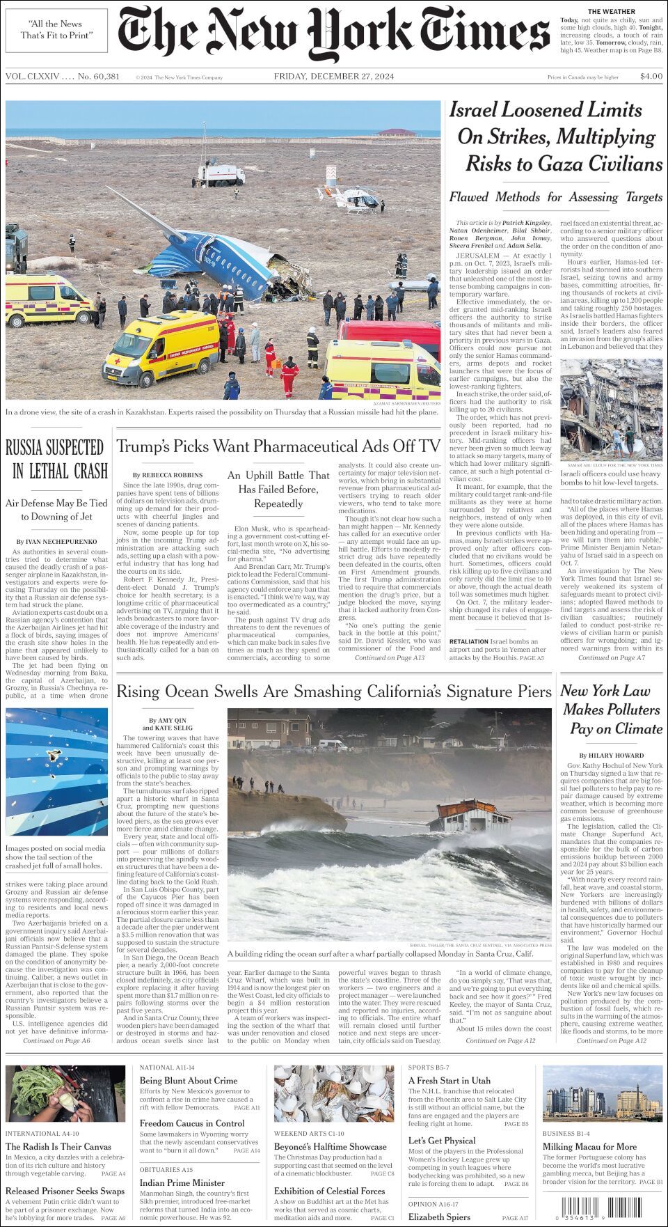 The New York Times, edición del viernes 27 de diciembre de 2024