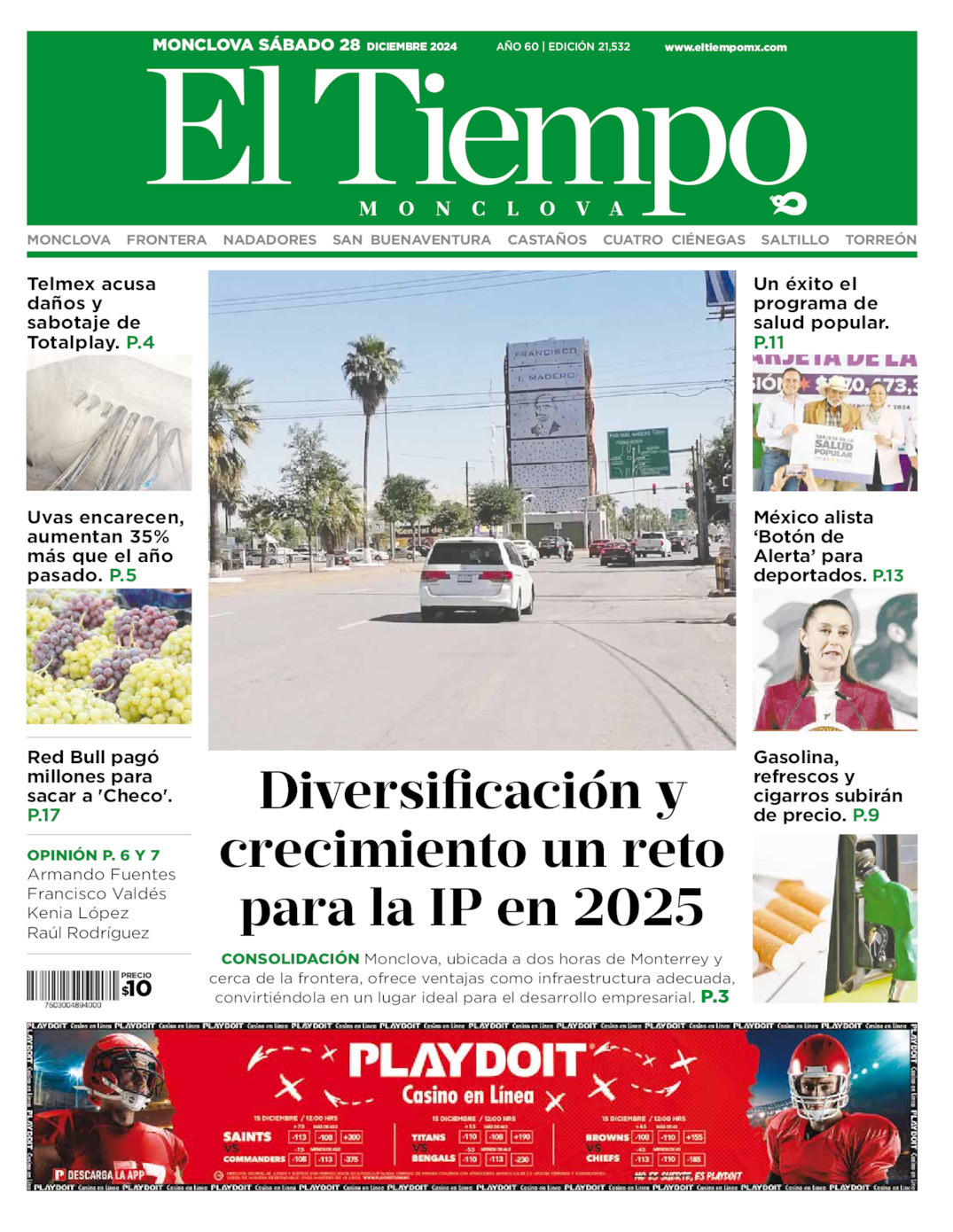 El Tiempo Monclova, edición del sábado 28 de diciembre de 2024