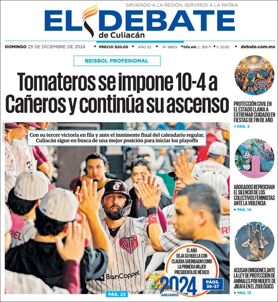 El Debate Culiacán, edición del domingo 29 de diciembre de 2024