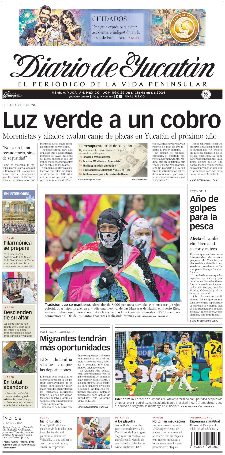 El Diario de Yucatán, edición del domingo 29 de diciembre de 2024