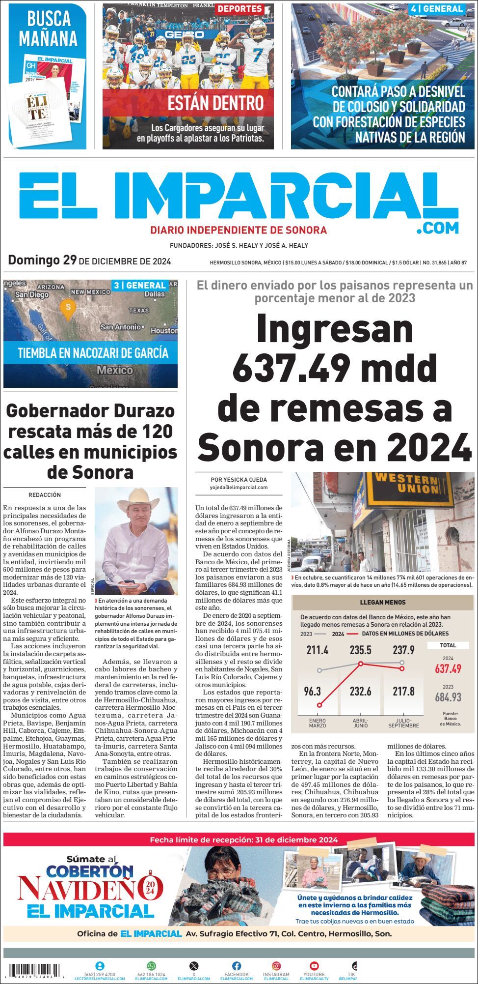 El Imparcial, edición del domingo 29 de diciembre de 2024