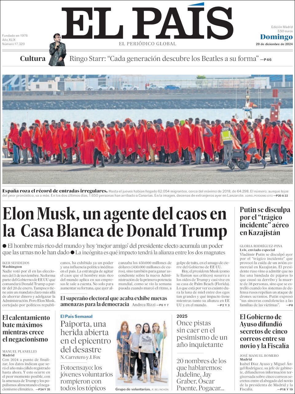 El País, edición del domingo 29 de diciembre de 2024