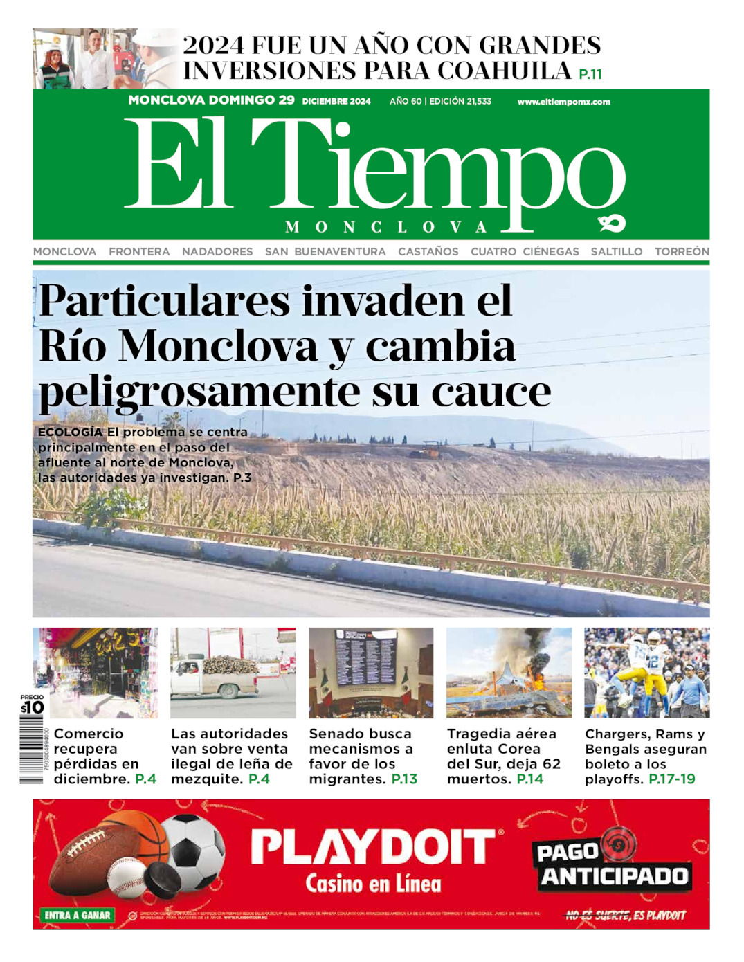 El Tiempo Monclova, edición del domingo 29 de diciembre de 2024