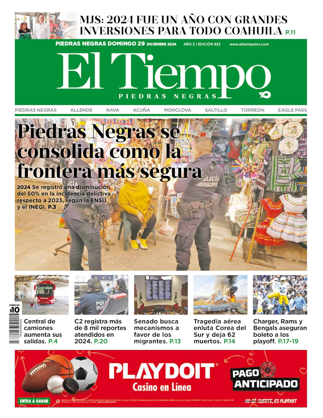 El Tiempo Piedras Negras, edición del domingo 29 de diciembre de 2024