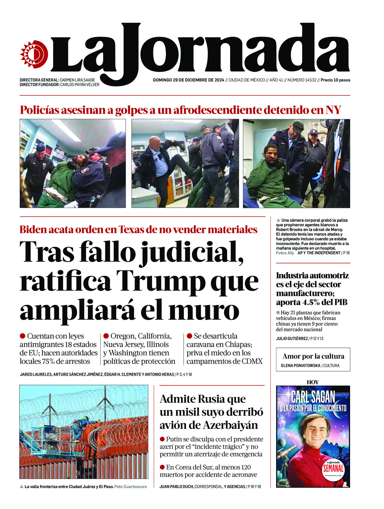 La Jornada, edición del domingo 29 de diciembre de 2024