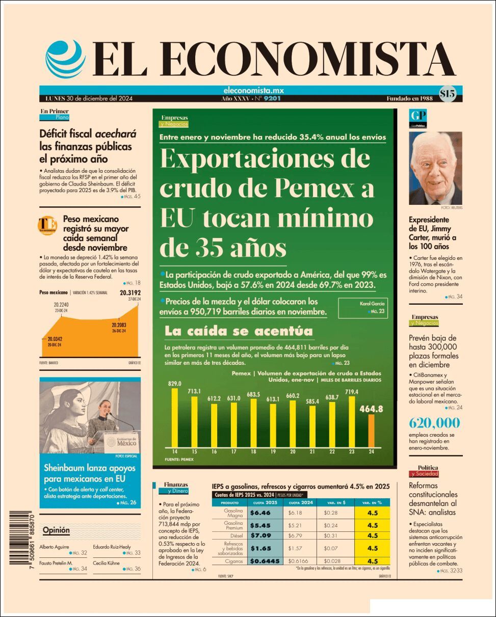 El Economista, edición del lunes 30 de diciembre de 2024