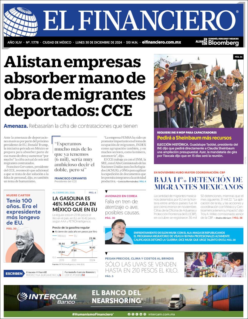 El Financiero, edición del lunes 30 de diciembre de 2024