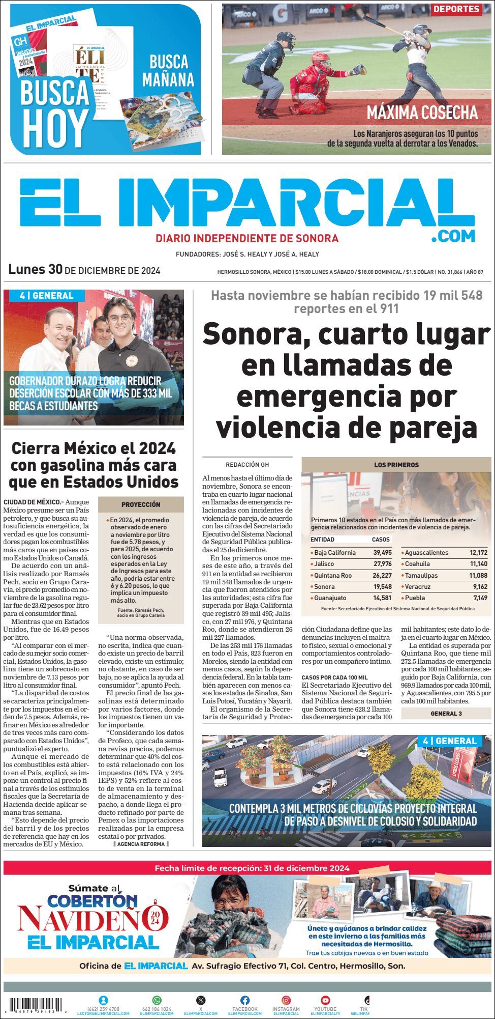 El Imparcial, edición del lunes 30 de diciembre de 2024