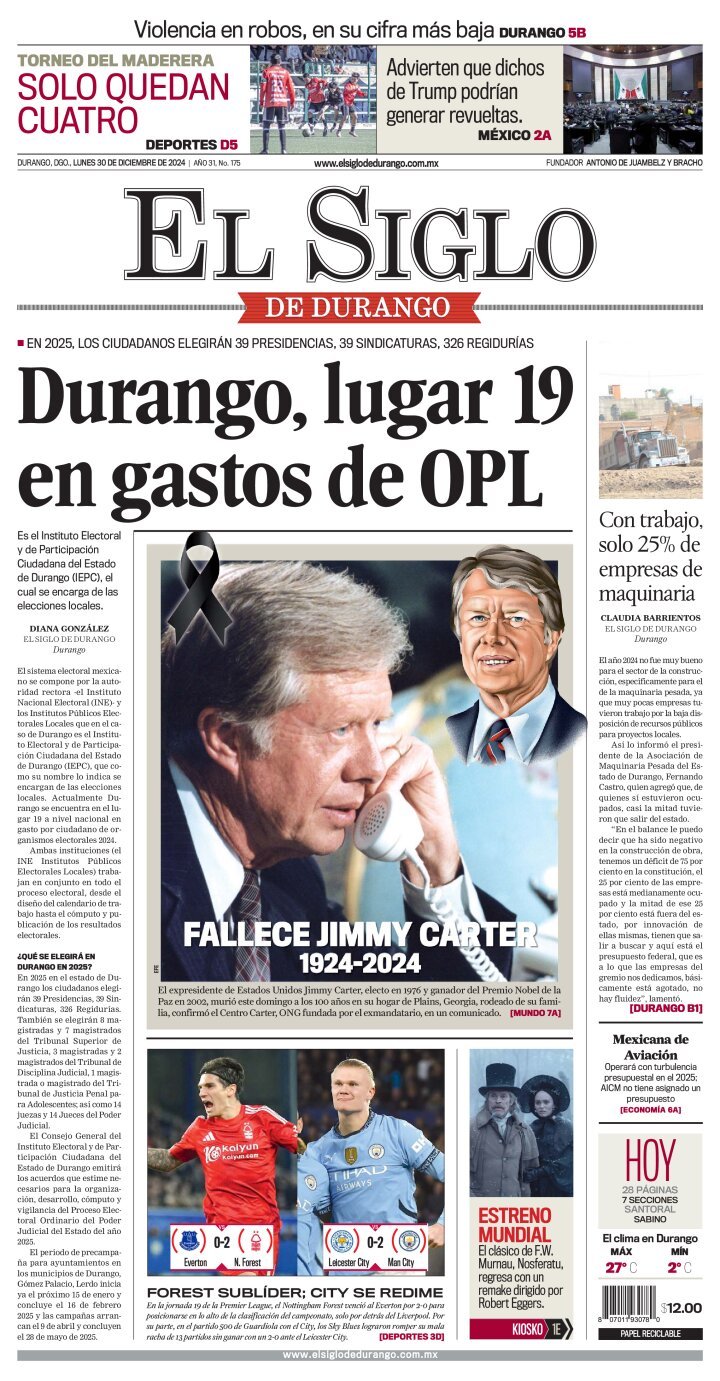 El Siglo de Durango, edición del lunes 30 de diciembre de 2024