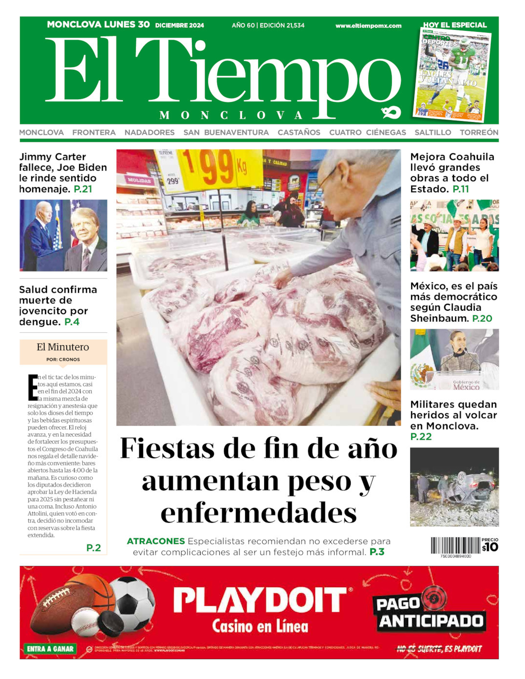 El Tiempo Monclova, edición del lunes 30 de diciembre de 2024