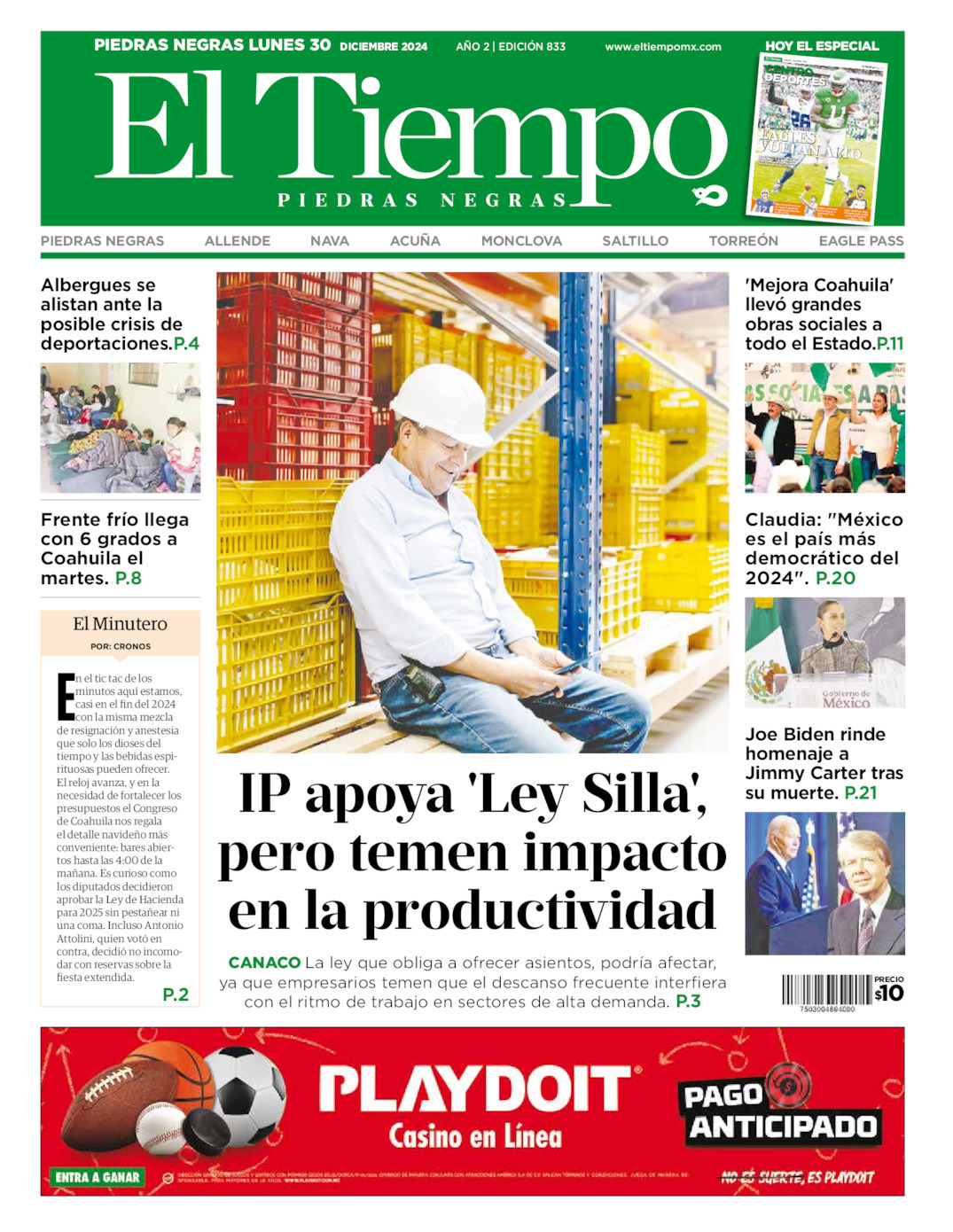 El Tiempo Piedras Negras, edición del lunes 30 de diciembre de 2024