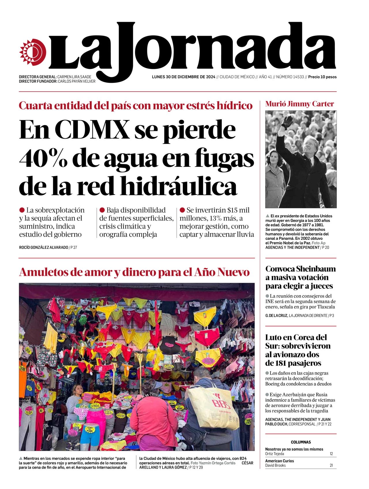 La Jornada, edición del lunes 30 de diciembre de 2024