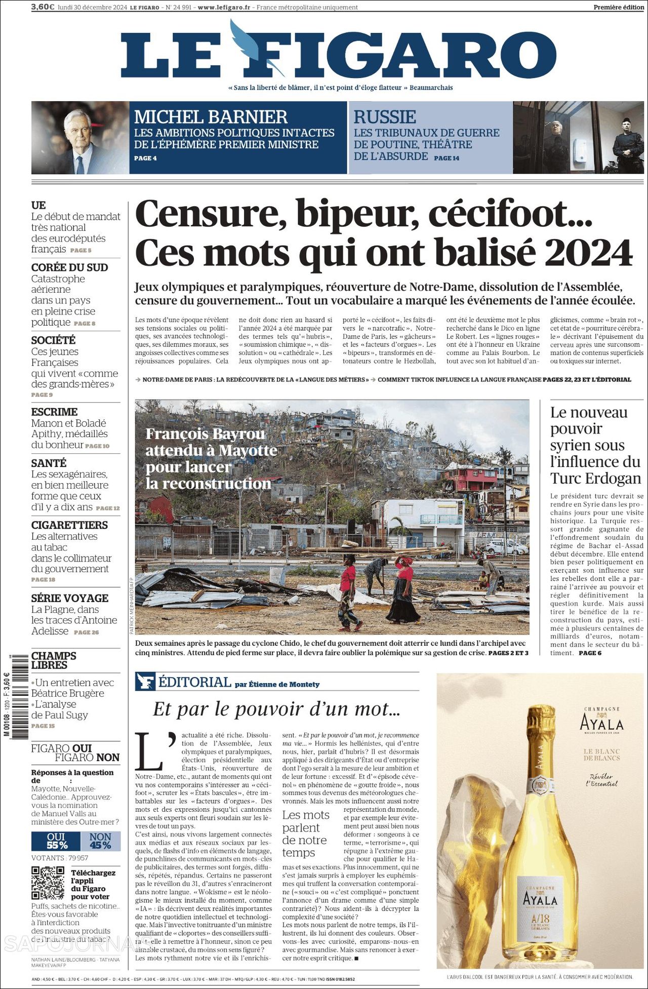 Le Figaro, edición del lunes 30 de diciembre de 2024