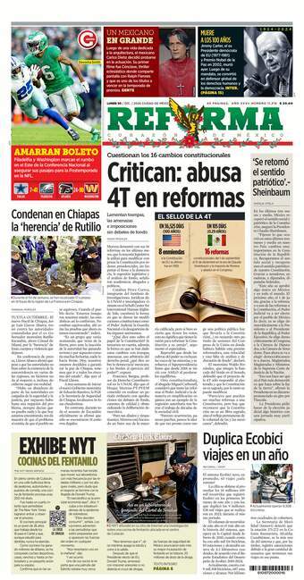 Reforma, edición del lunes 30 de diciembre de 2024