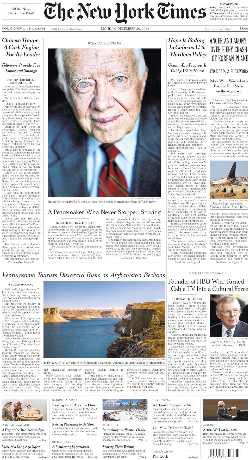 The New York Times, edición del lunes 30 de diciembre de 2024