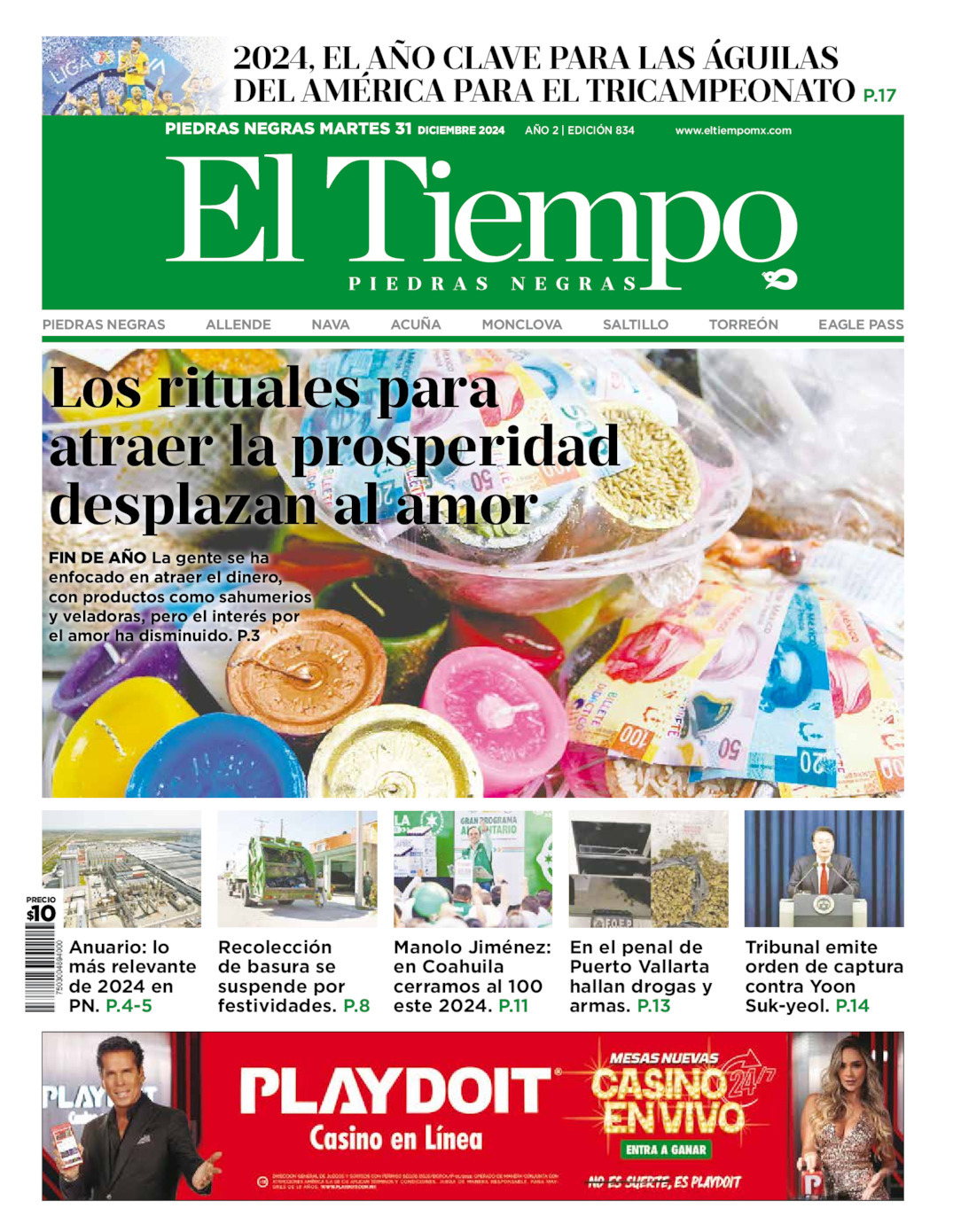 El Tiempo Piedras Negras, edición del martes 31 de diciembre de 2024