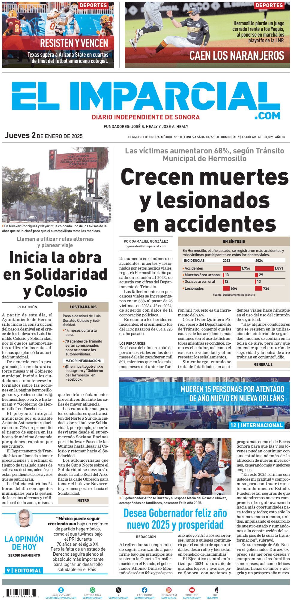 El Imparcial, edición del jueves 02 de enero de 2025