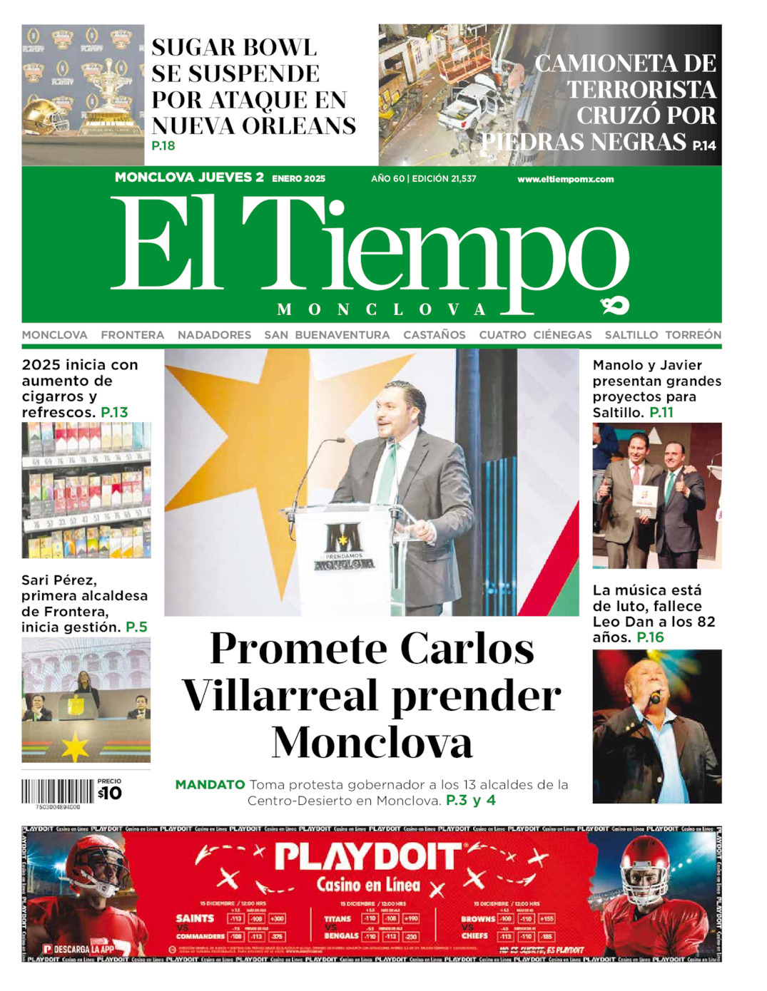 El Tiempo Monclova, edición del jueves 02 de enero de 2025