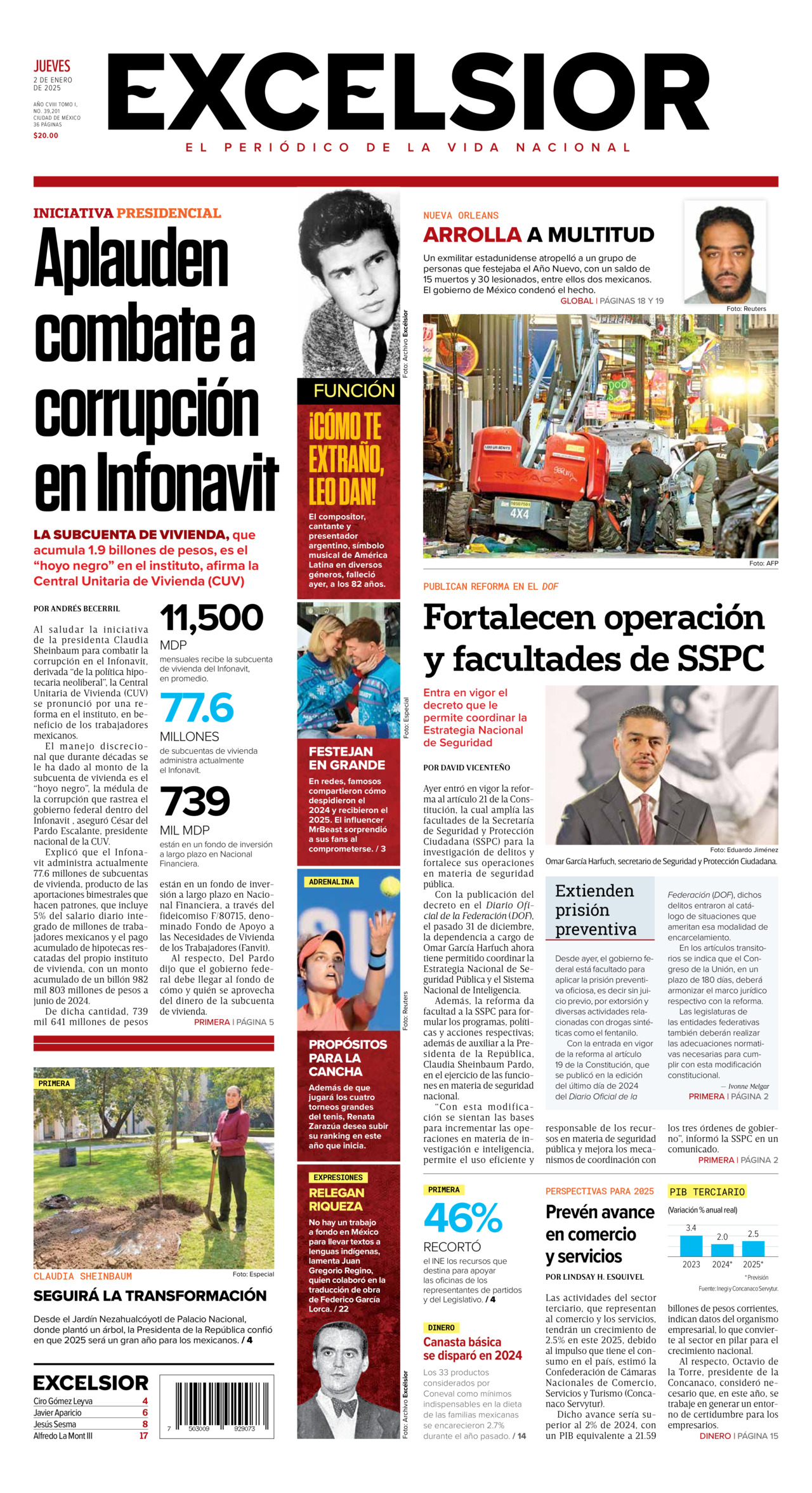 Excelsior, edición del jueves 02 de enero de 2025