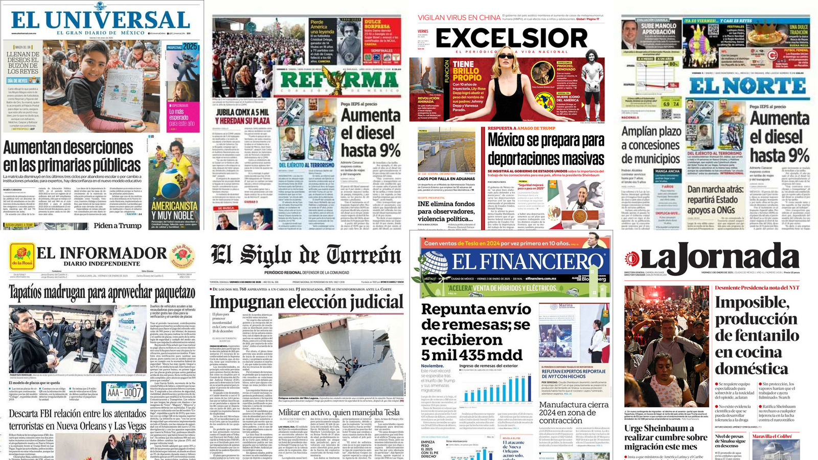 Portadas de periódicos impresos más importantes de México hoy