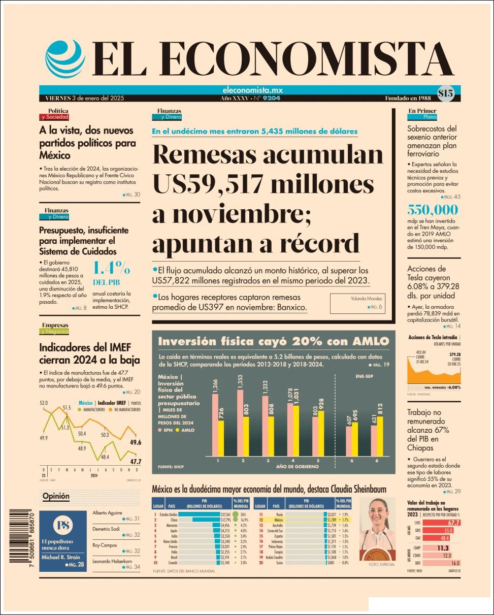 El Economista, edición del viernes 03 de enero de 2025