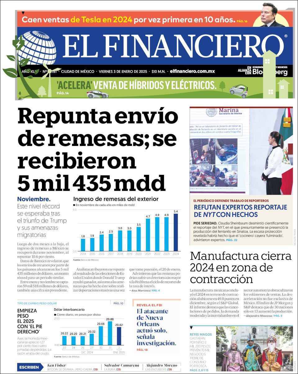 El Financiero, edición del viernes 03 de enero de 2025