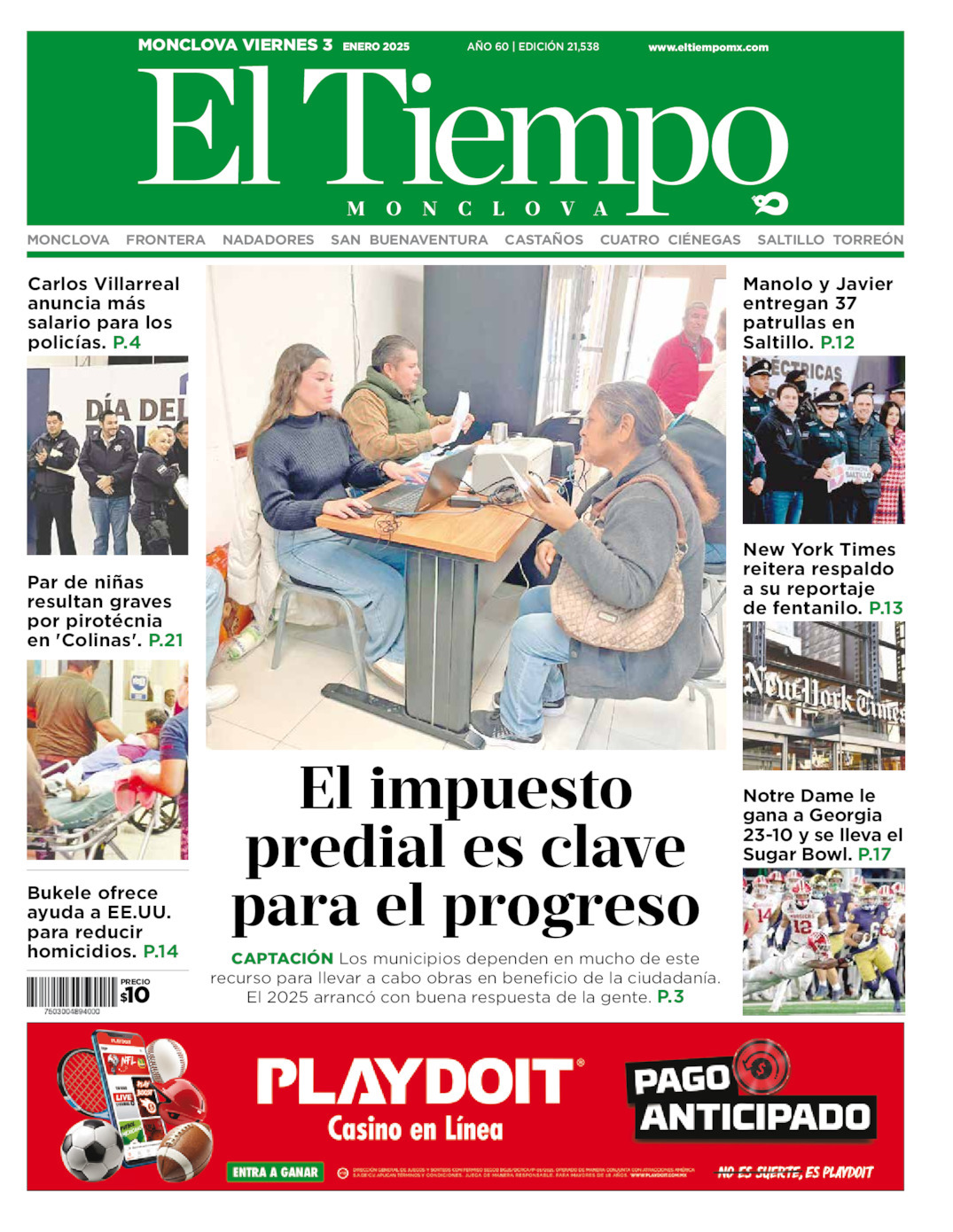 El Tiempo Monclova, edición del viernes 03 de enero de 2025