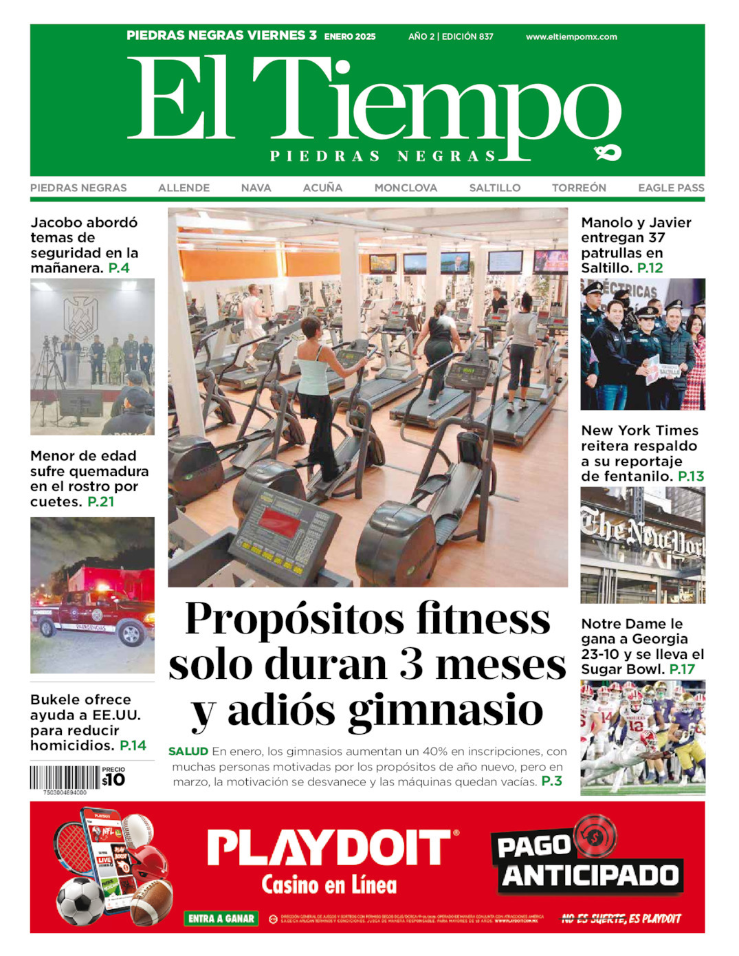 El Tiempo Piedras Negras, edición del viernes 03 de enero de 2025