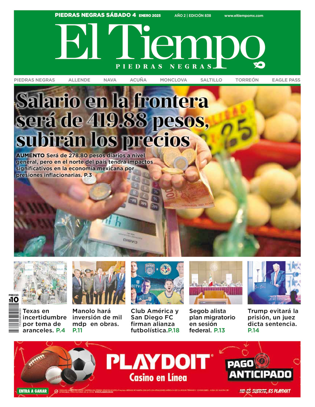 El Tiempo Piedras Negras, edición del sábado 04 de enero de 2025