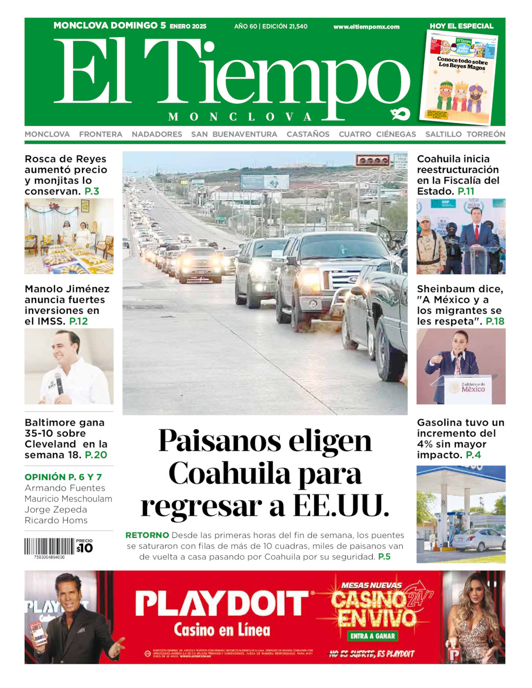 El Tiempo Monclova, edición del domingo 05 de enero de 2025