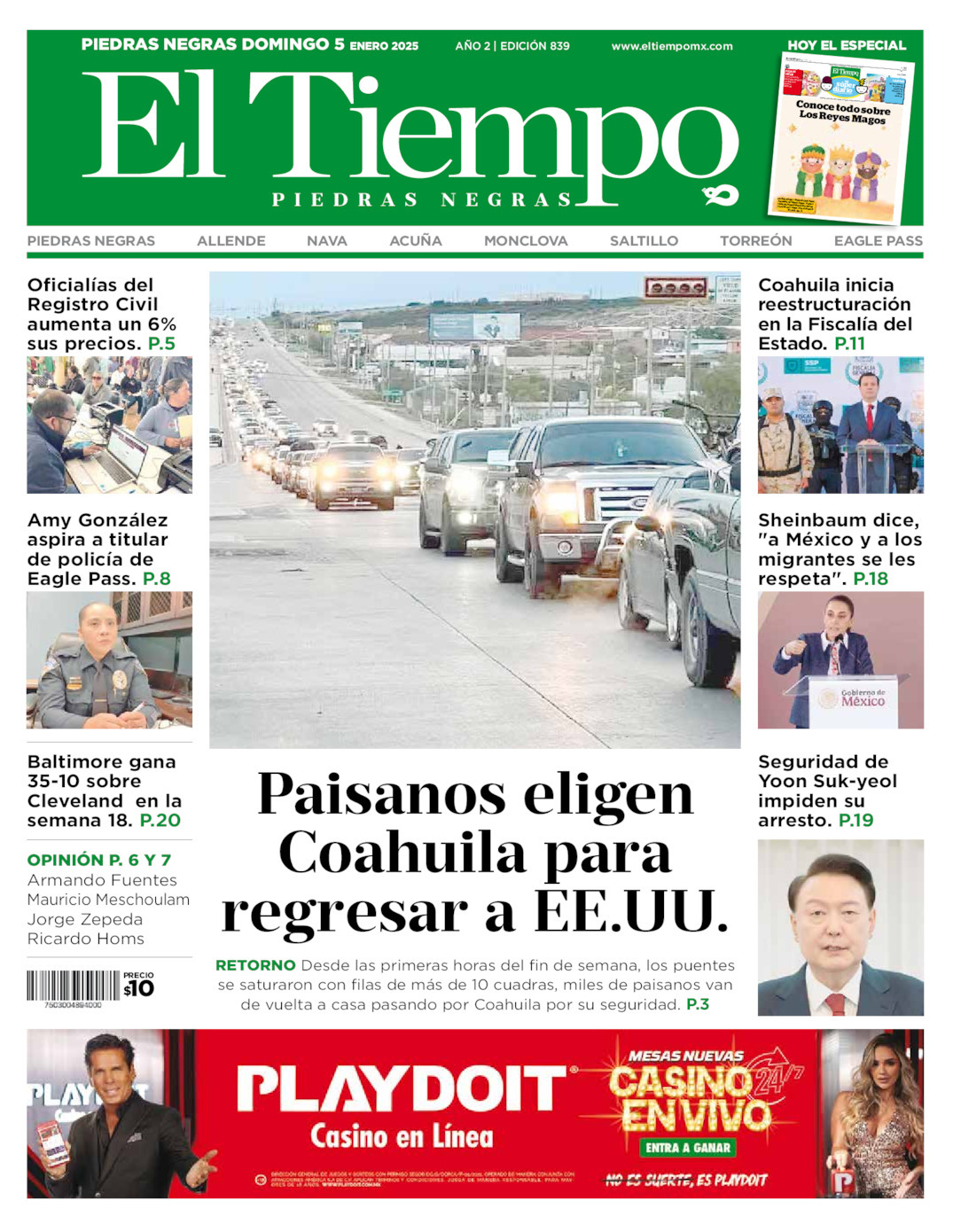 El Tiempo Piedras Negras, edición del domingo 05 de enero de 2025