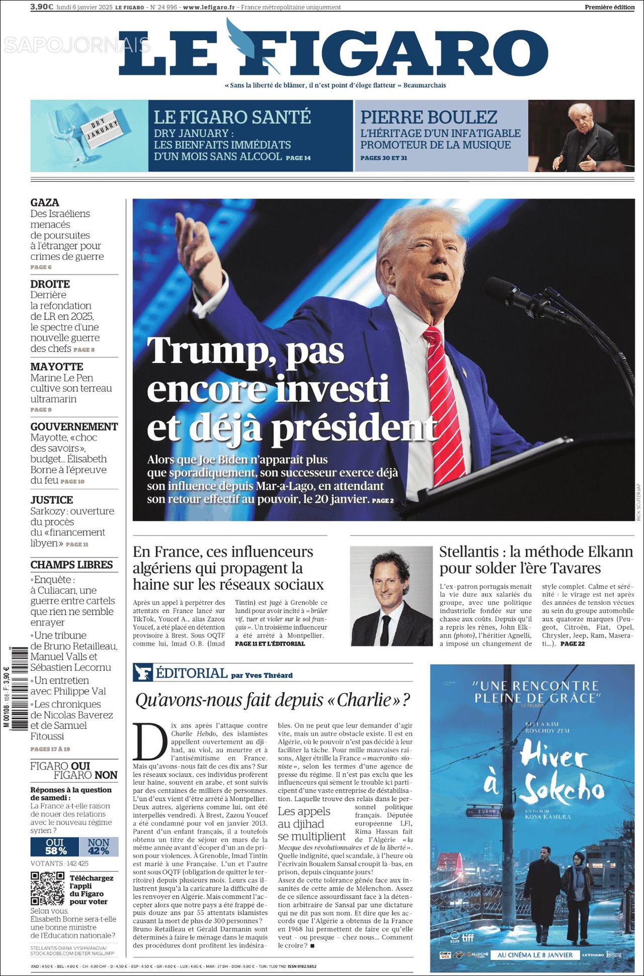 Le Figaro, edición del lunes 06 de enero de 2025