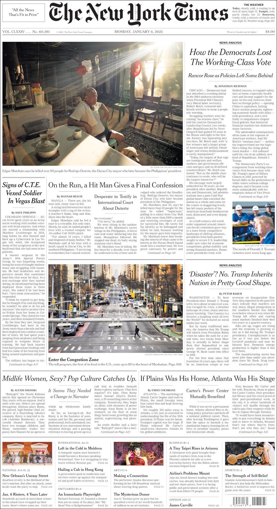 The New York Times, edición del lunes 06 de enero de 2025