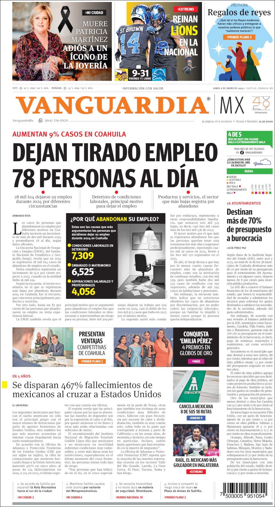 Vanguardia, edición del lunes 06 de enero de 2025