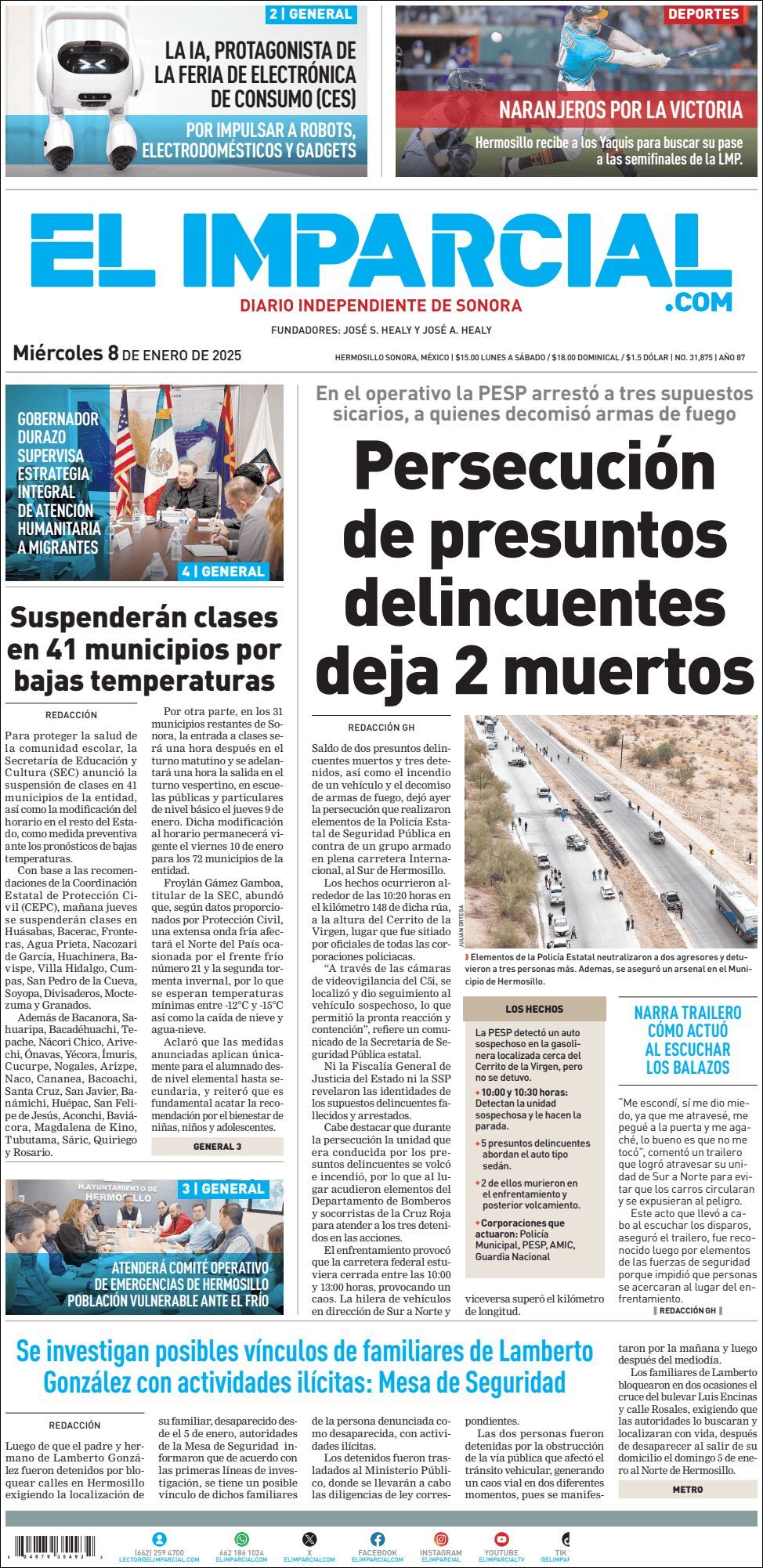 El Imparcial, edición del miércoles 08 de enero de 2025