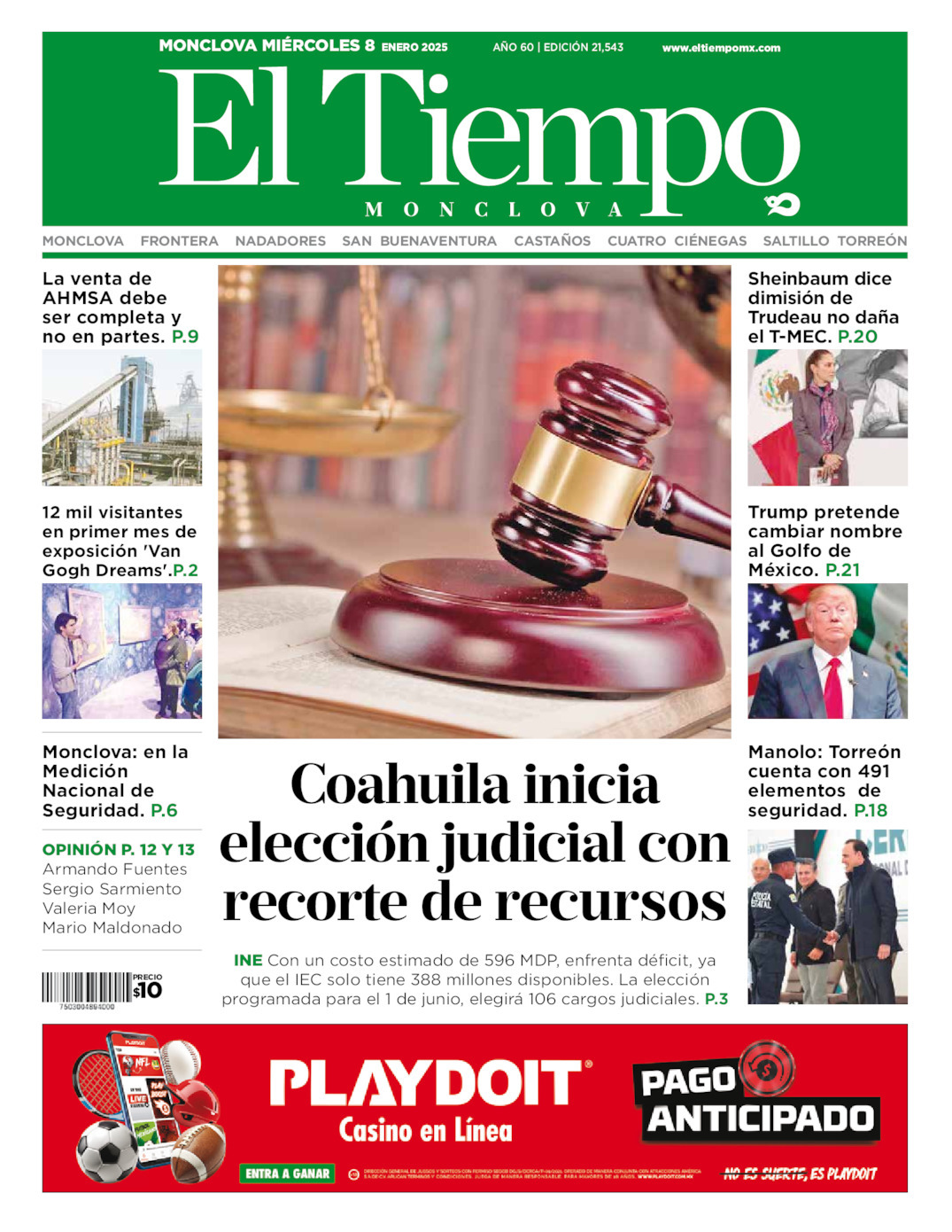 El Tiempo Monclova, edición del miércoles 08 de enero de 2025