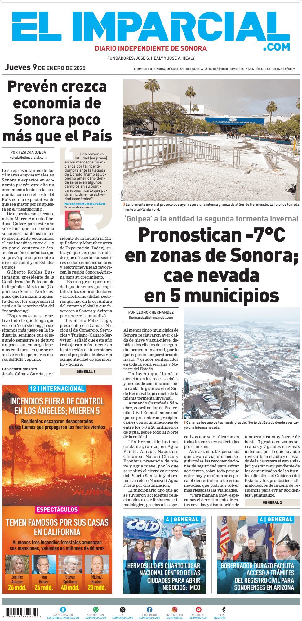 El Imparcial, edición del jueves 09 de enero de 2025