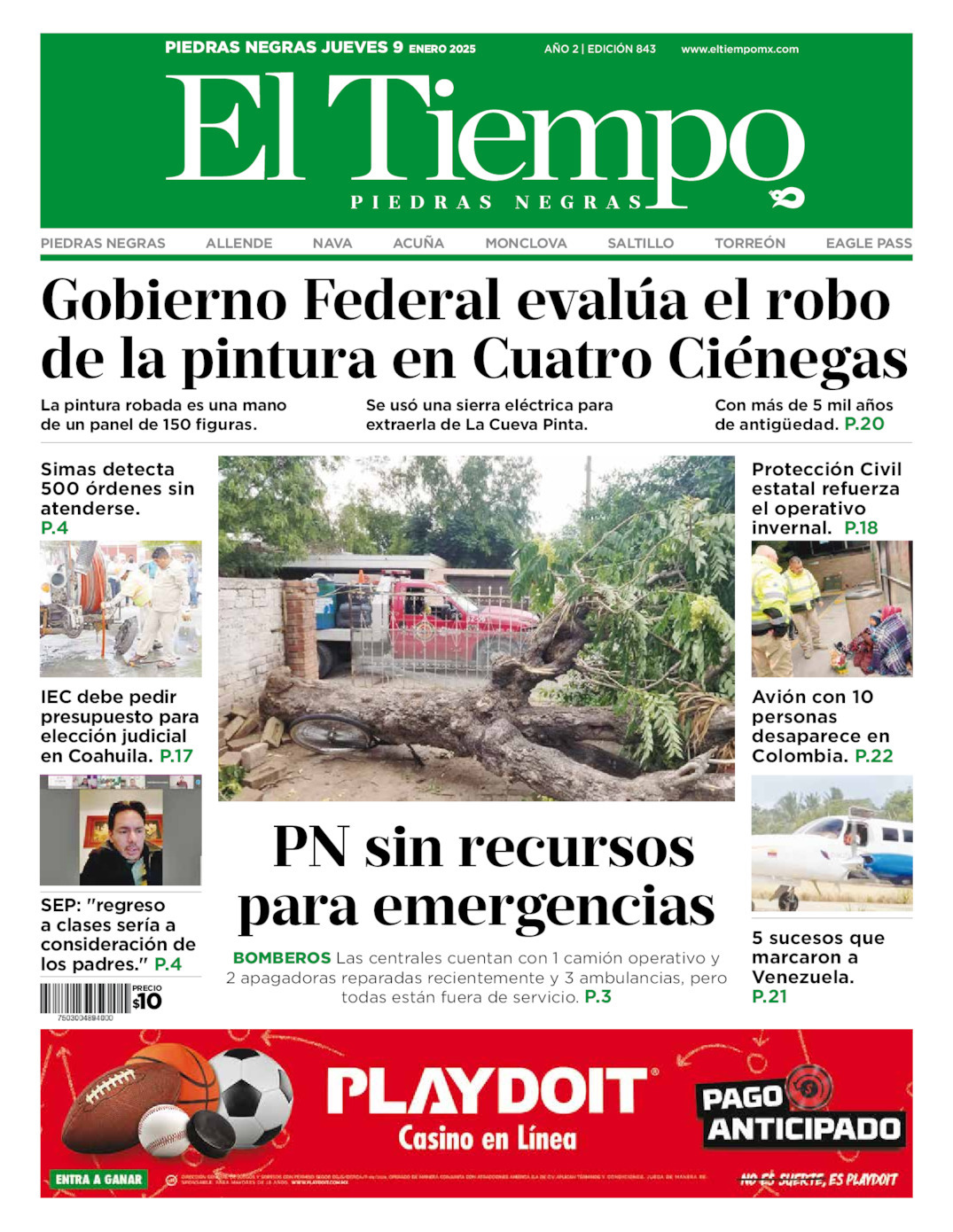 El Tiempo Piedras Negras, edición del jueves 09 de enero de 2025