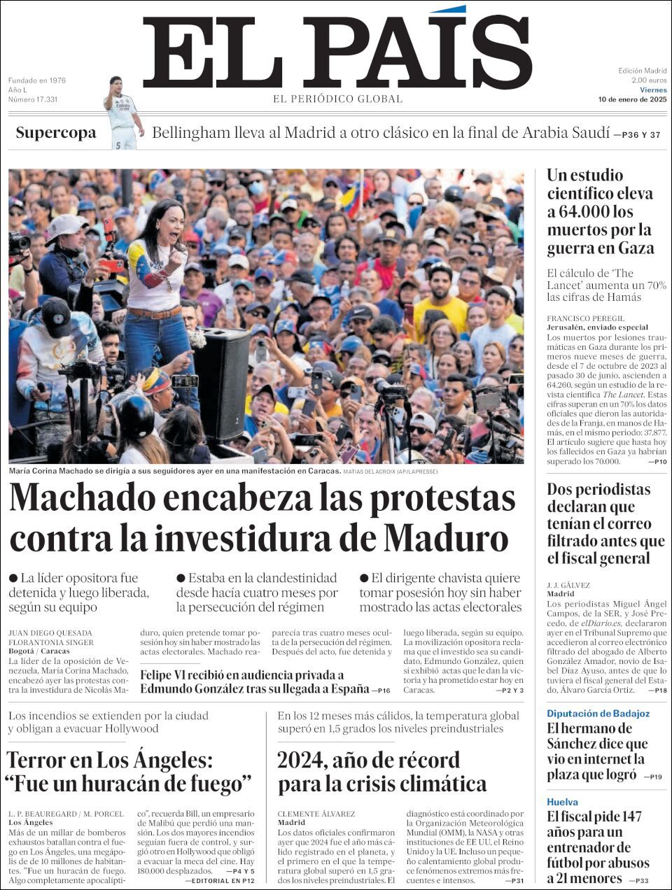 El País, edición del viernes 10 de enero de 2025