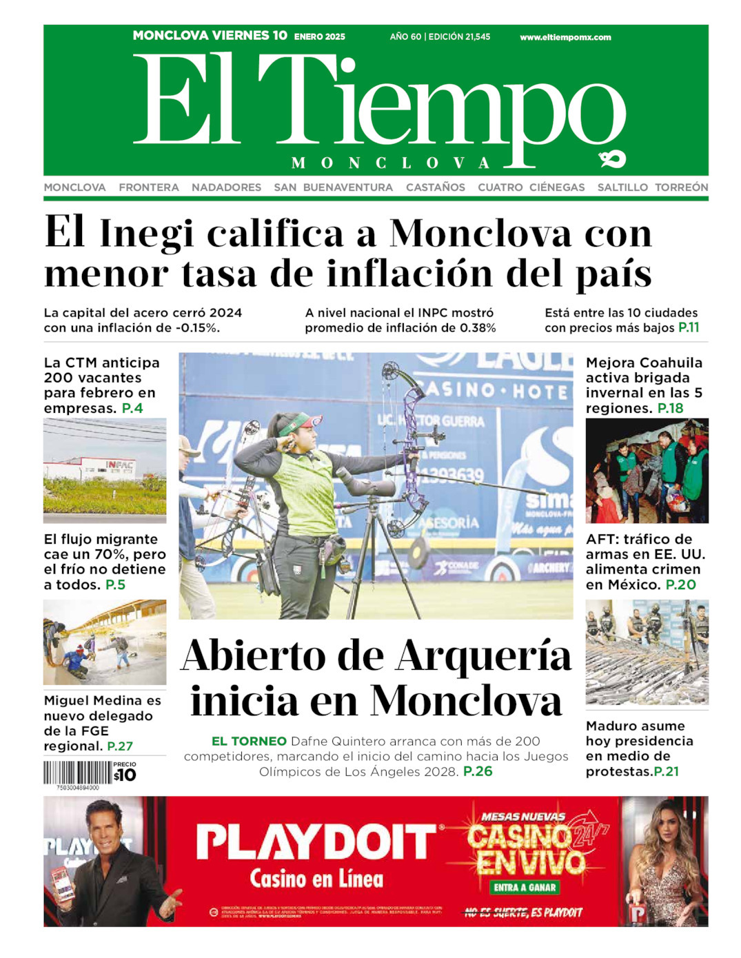 El Tiempo Monclova, edición del viernes 10 de enero de 2025