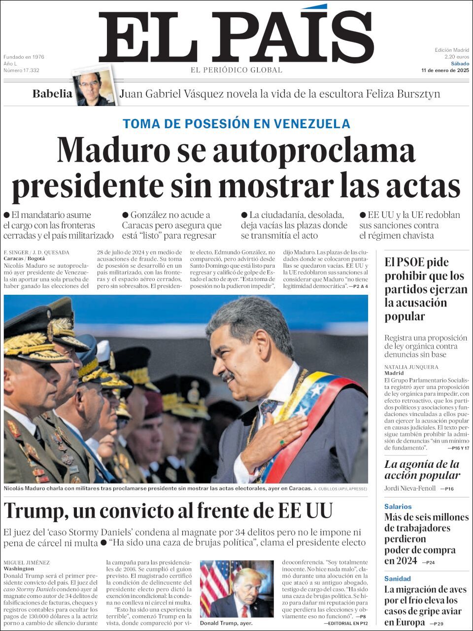 El País, edición del sábado 11 de enero de 2025