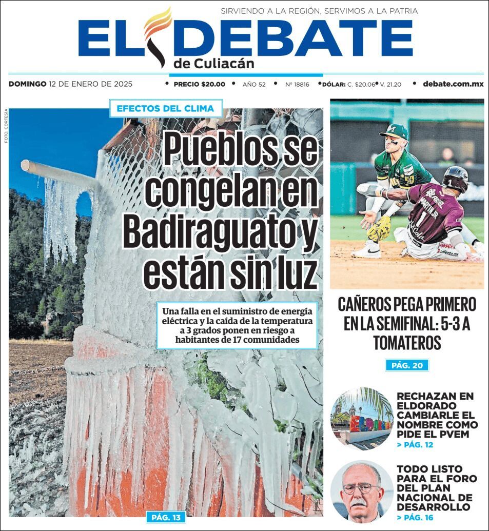 El Debate Culiacán, edición del domingo 12 de enero de 2025