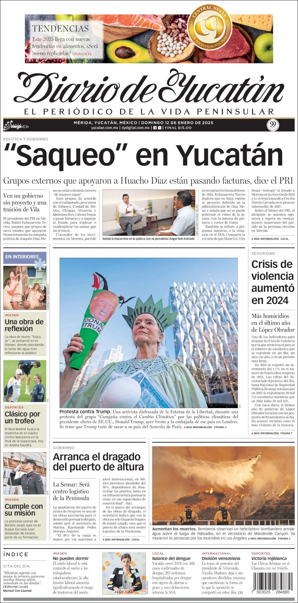 El Diario de Yucatán, edición del domingo 12 de enero de 2025