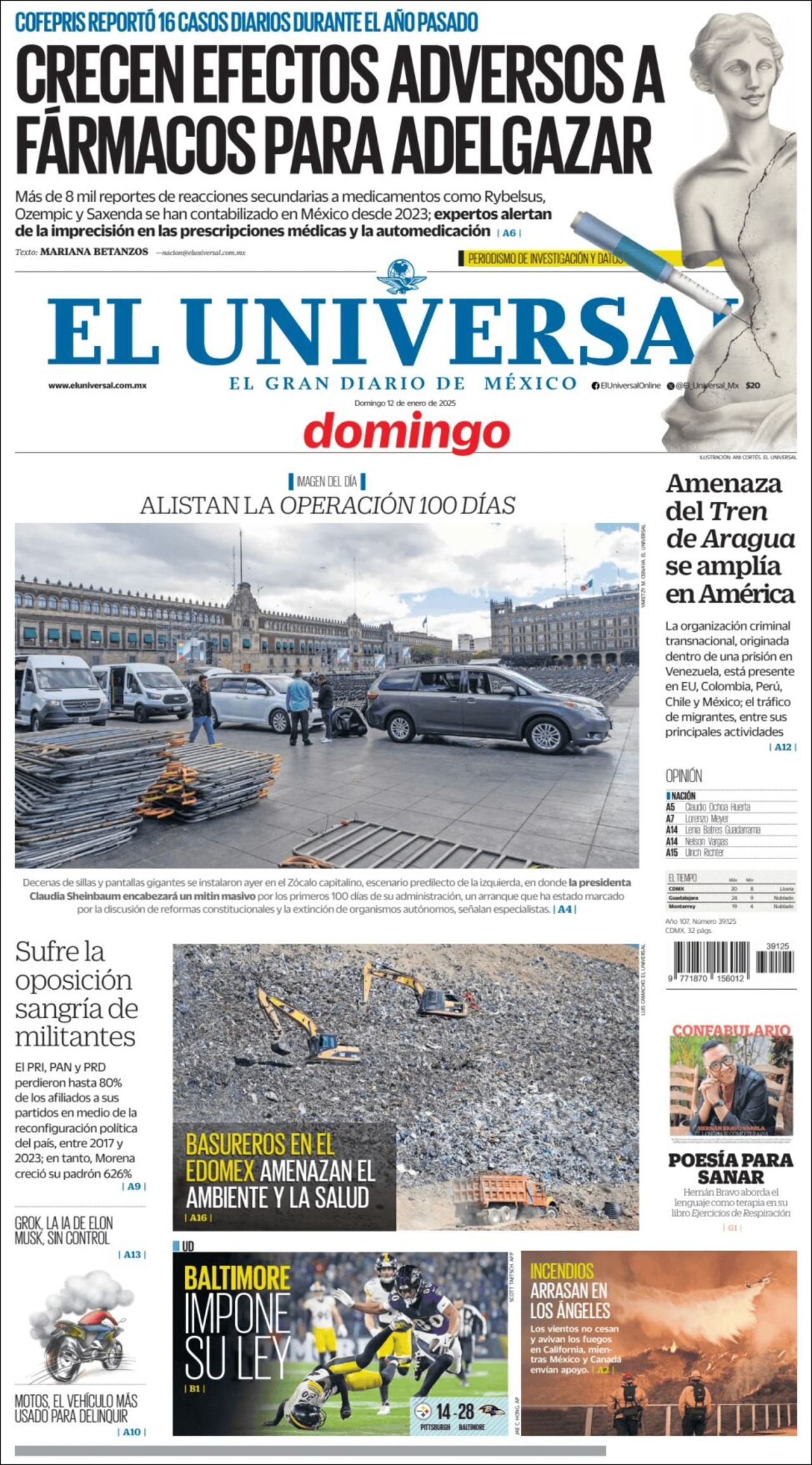 El Universal, edición del domingo 12 de enero de 2025