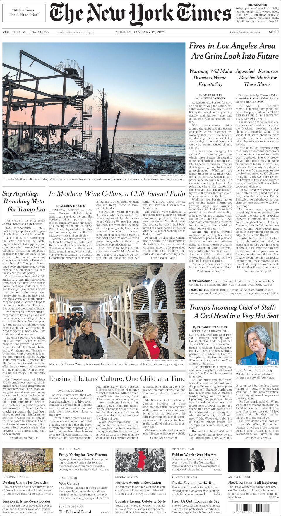 The New York Times, edición del domingo 12 de enero de 2025