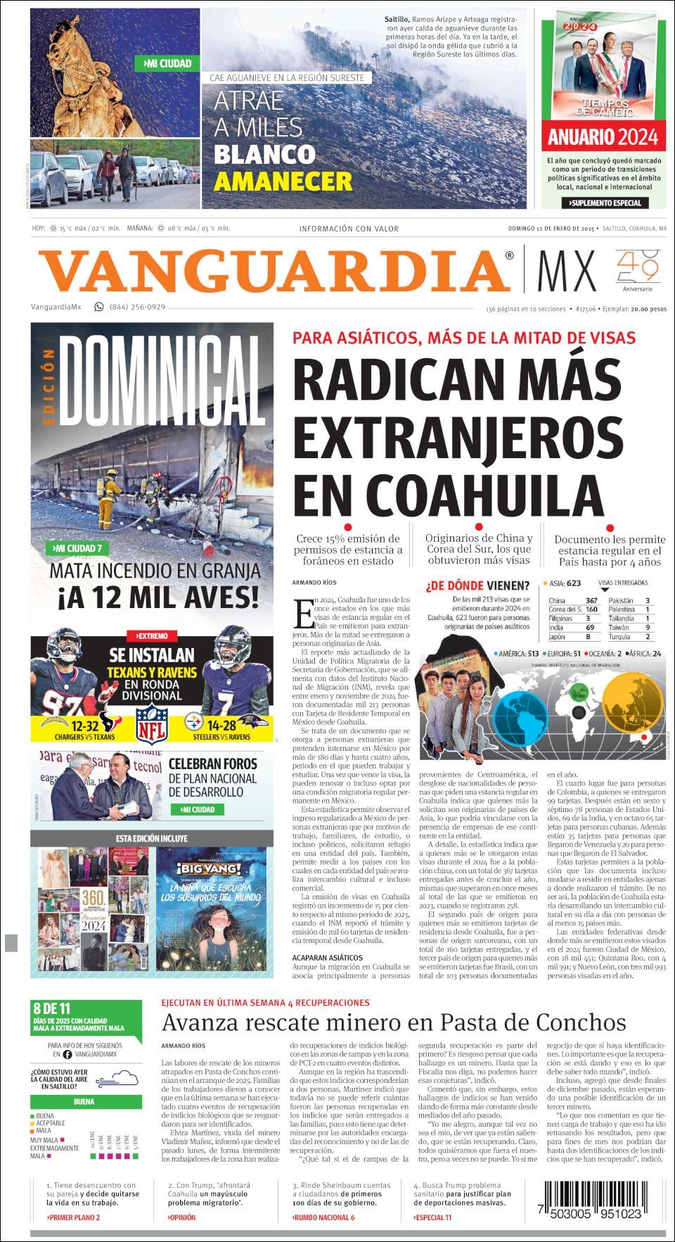 Vanguardia, edición del domingo 12 de enero de 2025