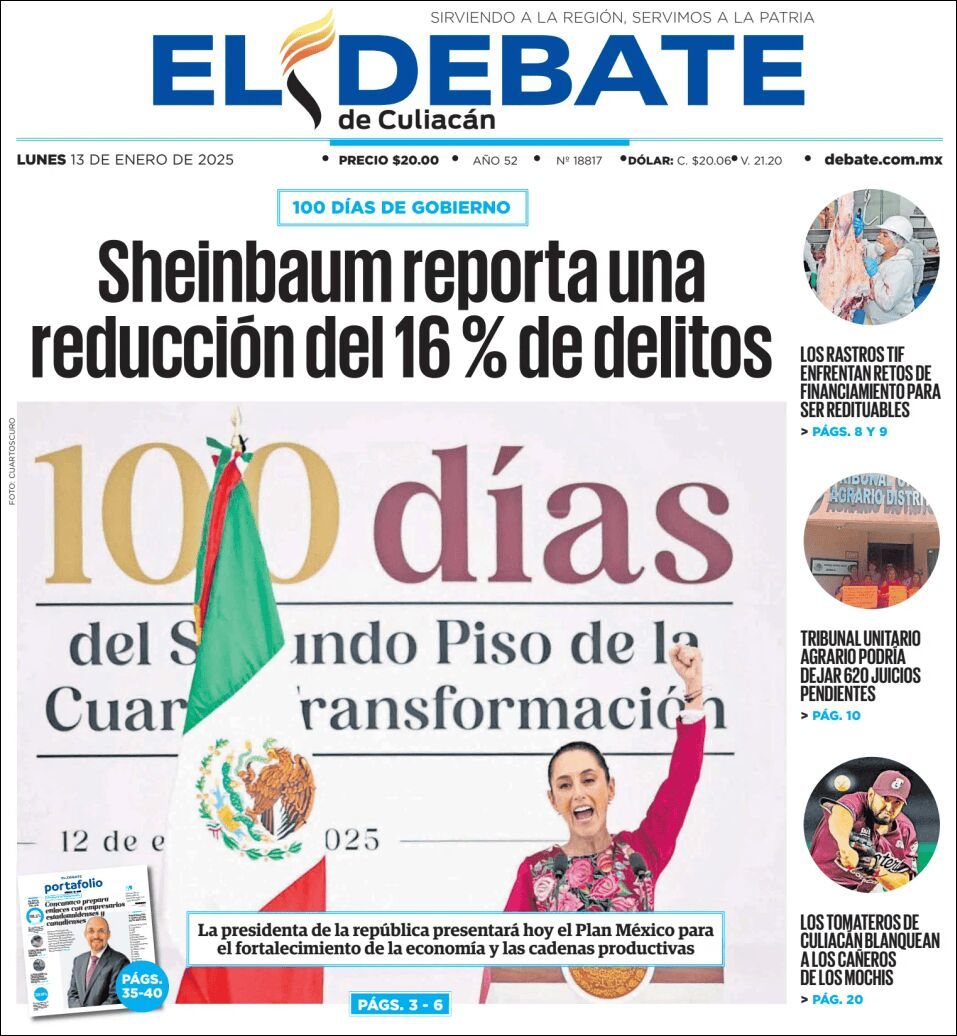 El Debate Culiacán, edición del lunes 13 de enero de 2025